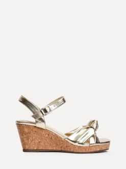 Linzi Gold Elyah Knotted Front Strap With Cork Wedges