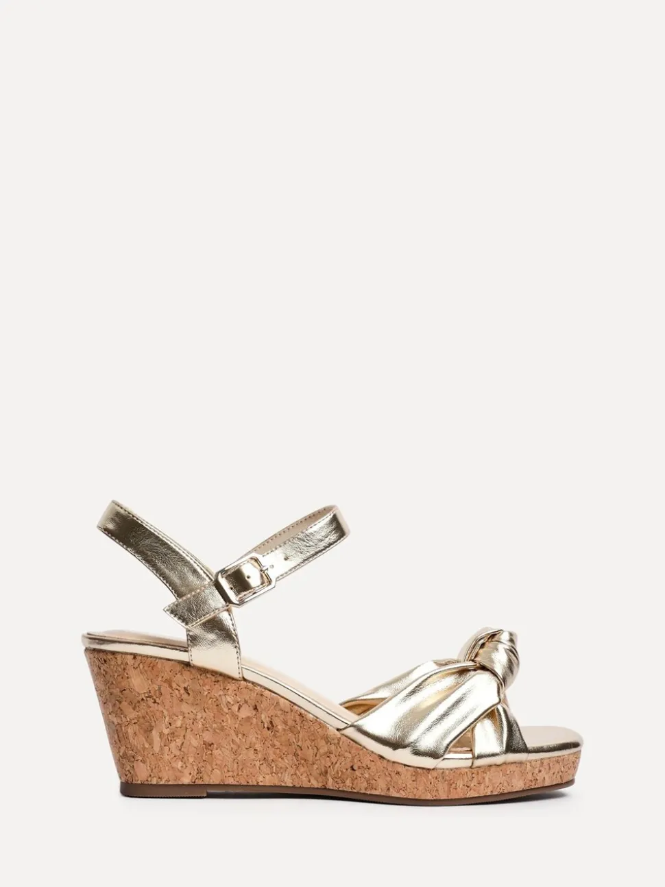 Linzi Gold Elyah Knotted Front Strap With Cork Wedges