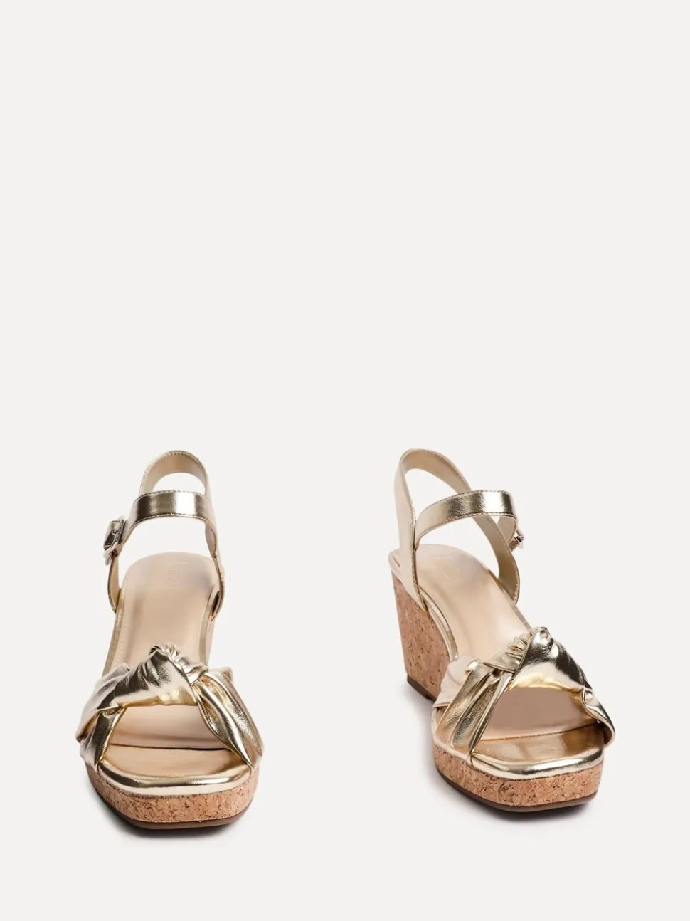 Linzi Gold Elyah Knotted Front Strap With Cork Wedges