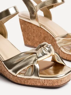 Linzi Gold Elyah Knotted Front Strap With Cork Wedges