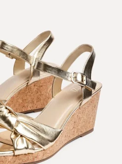 Linzi Gold Elyah Knotted Front Strap With Cork Wedges