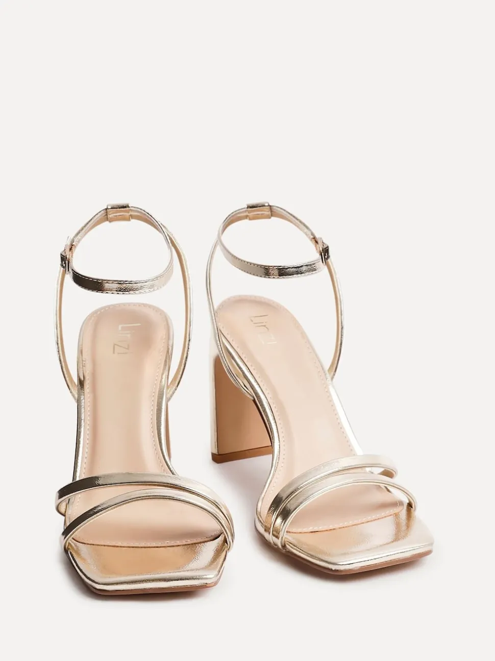 Linzi Gold Gesture Strappy Block Heel Sandals