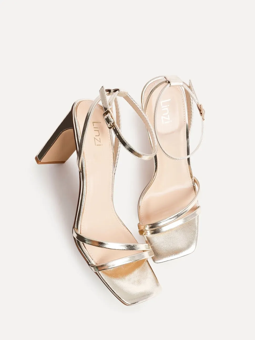 Linzi Gold Gesture Strappy Block Heel Sandals