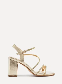 Linzi Gold Kira Strappy Diamante Block Heeled Sandals