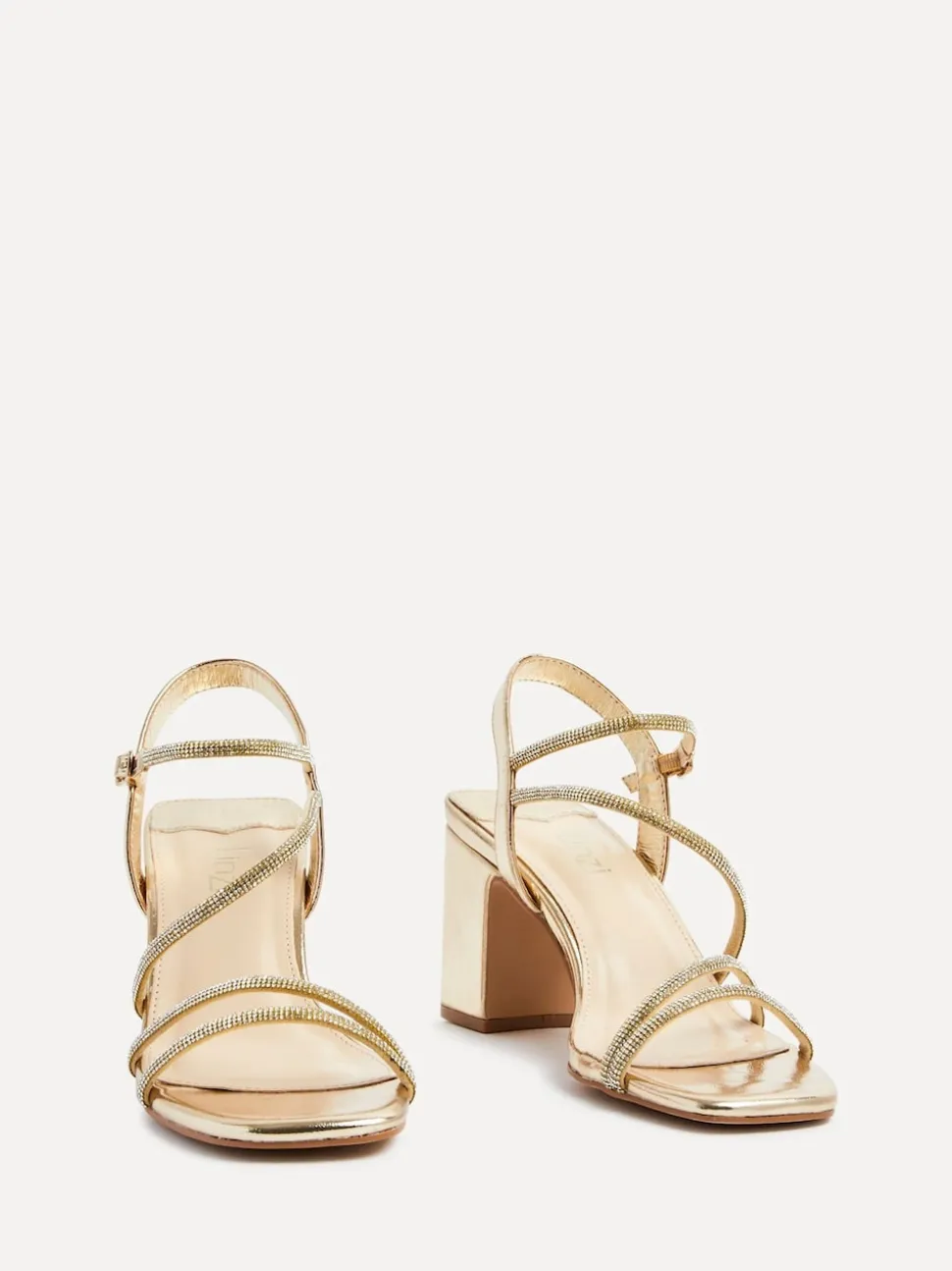 Linzi Gold Kira Strappy Diamante Block Heeled Sandals