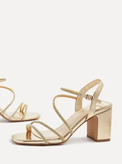 Linzi Gold Kira Strappy Diamante Block Heeled Sandals