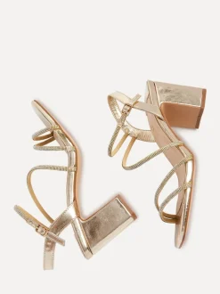 Linzi Gold Kira Strappy Diamante Block Heeled Sandals