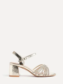 Linzi Gold Strictly Wide Fit Diamante Crossover Heeled Sandals