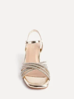 Linzi Gold Strictly Wide Fit Diamante Crossover Heeled Sandals