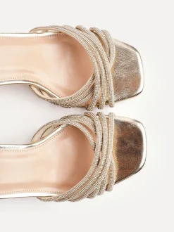 Linzi Gold Strictly Wide Fit Diamante Crossover Heeled Sandals