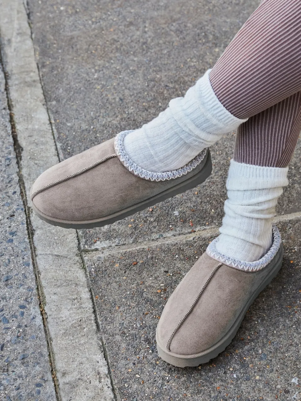 Linzi Grey Tana Faux Suede Slip-On Slippers