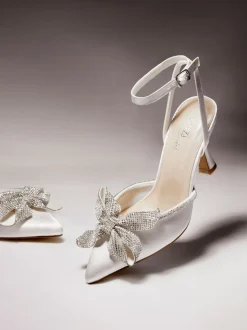 Linzi Ivory Bridal Angela Satin Diamante Bow Detail Court Heels