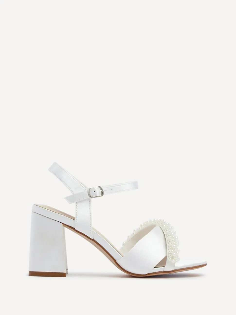 Linzi Ivory Bridal Iris Block Heel With Pearl Embellished Toe Strap