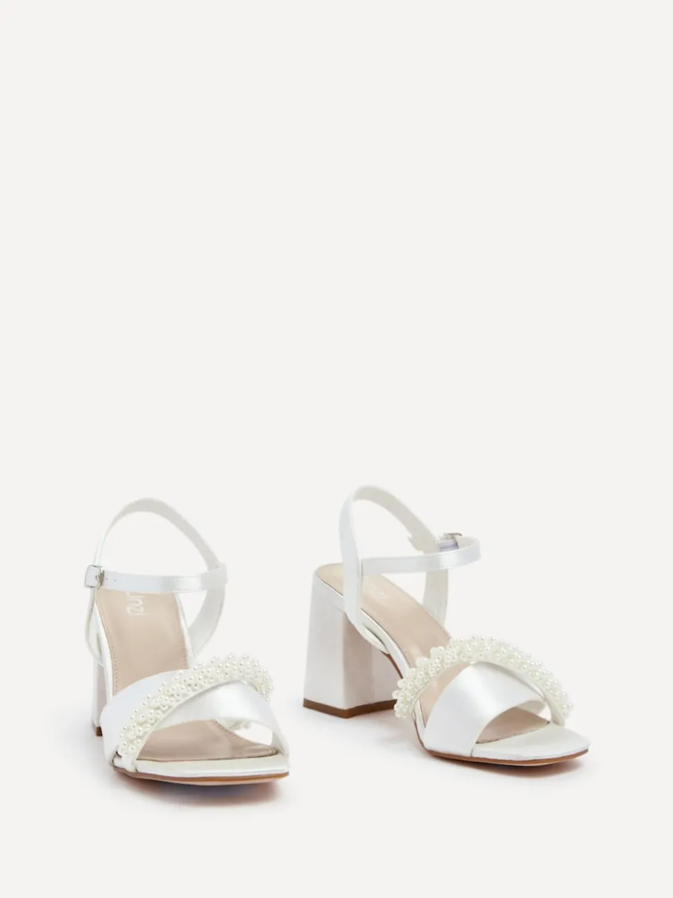 Linzi Ivory Bridal Iris Block Heel With Pearl Embellished Toe Strap