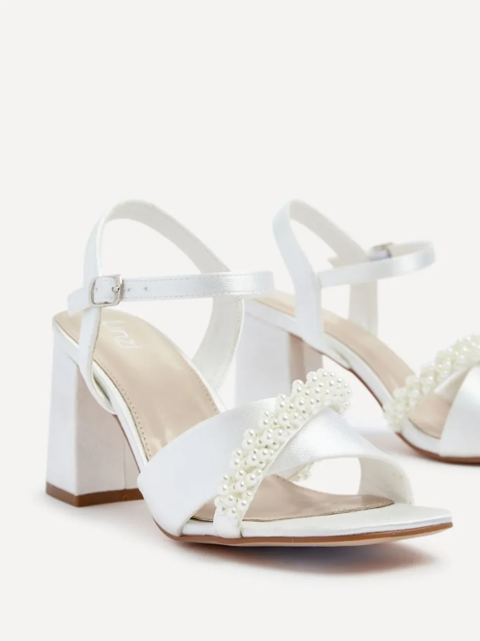Linzi Ivory Bridal Iris Block Heel With Pearl Embellished Toe Strap
