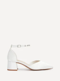 Linzi Ivory Bridal Jordanna Low Block Court Heels With Embellished Ankle Strap