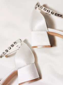 Linzi Ivory Bridal Jordanna Low Block Court Heels With Embellished Ankle Strap