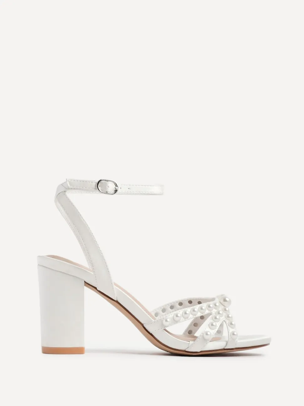 Linzi Ivory Enchanted Pearl Detailed Front Stap With Block Sandals