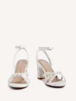 Linzi Ivory Enchanted Pearl Detailed Front Stap With Block Sandals
