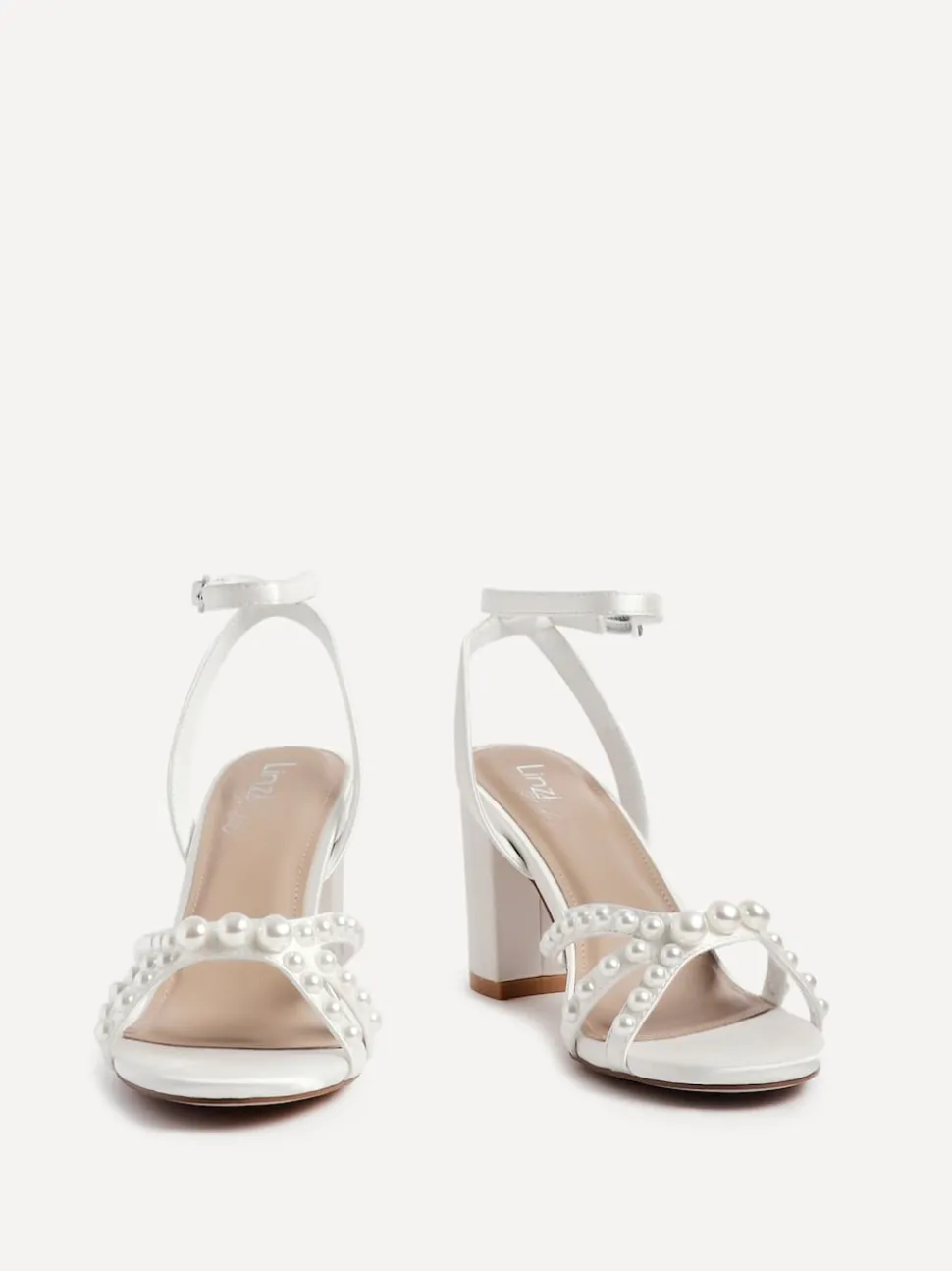 Linzi Ivory Enchanted Pearl Detailed Front Stap With Block Sandals