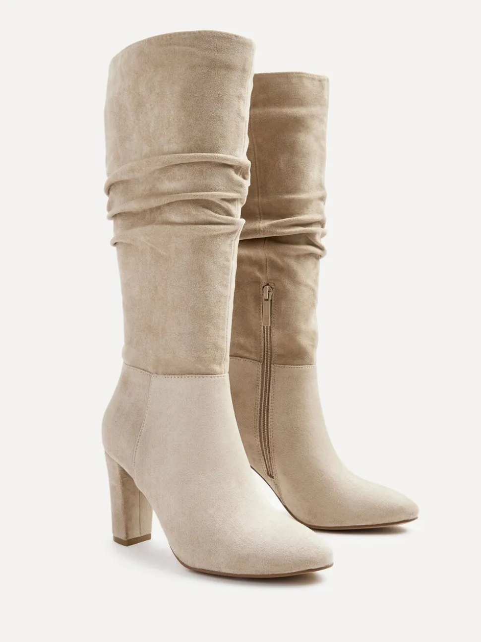 Linzi Nude Aura High Leg Ruched Boots With Block Heel