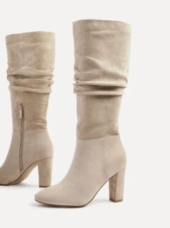 Linzi Nude Aura High Leg Ruched Boots With Block Heel