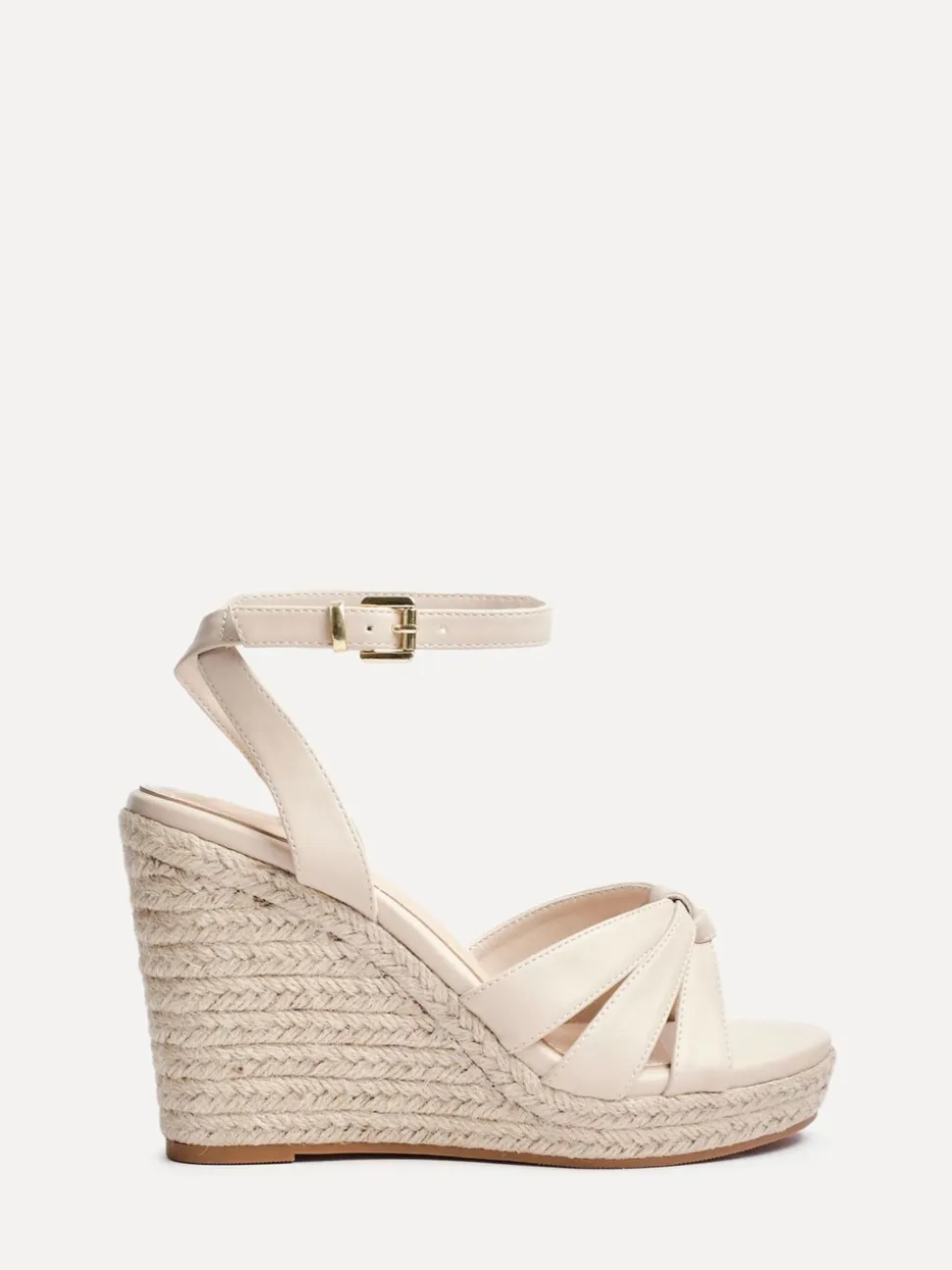 Linzi Nude Goddess Wedge Sandals With Knotted Front Straps