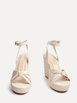Linzi Nude Goddess Wedge Sandals With Knotted Front Straps