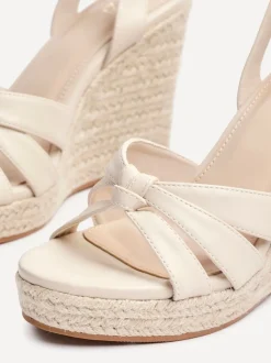 Linzi Nude Goddess Wedge Sandals With Knotted Front Straps
