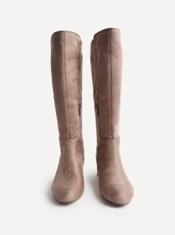 Linzi Nude Keaton High Leg Heeled Boots With Stretch Suede Back