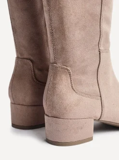 Linzi Nude Keaton High Leg Heeled Boots With Stretch Suede Back