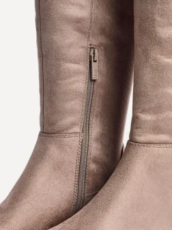 Linzi Nude Keaton High Leg Heeled Boots With Stretch Suede Back
