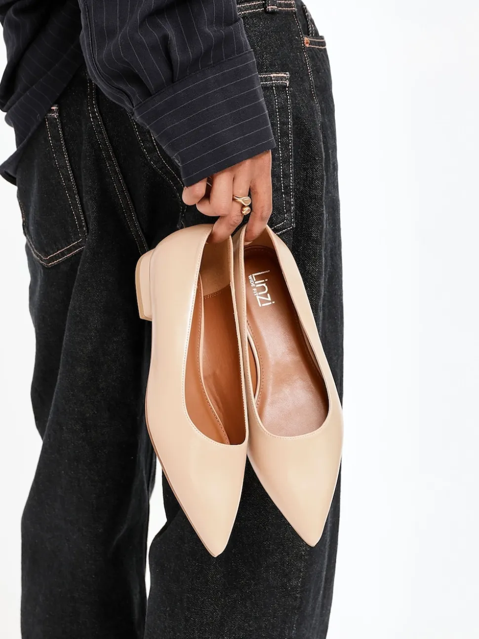 Linzi Nude Wide Fit Compete Pointed Toe Ballet Flat Shoes