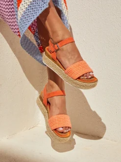 Linzi Orange Panama Two Part Raffia Flatform Sandals