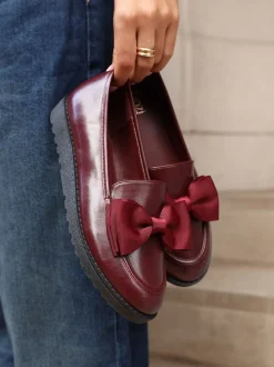 Linzi Red Cathy Platform Loafers with Large Bow