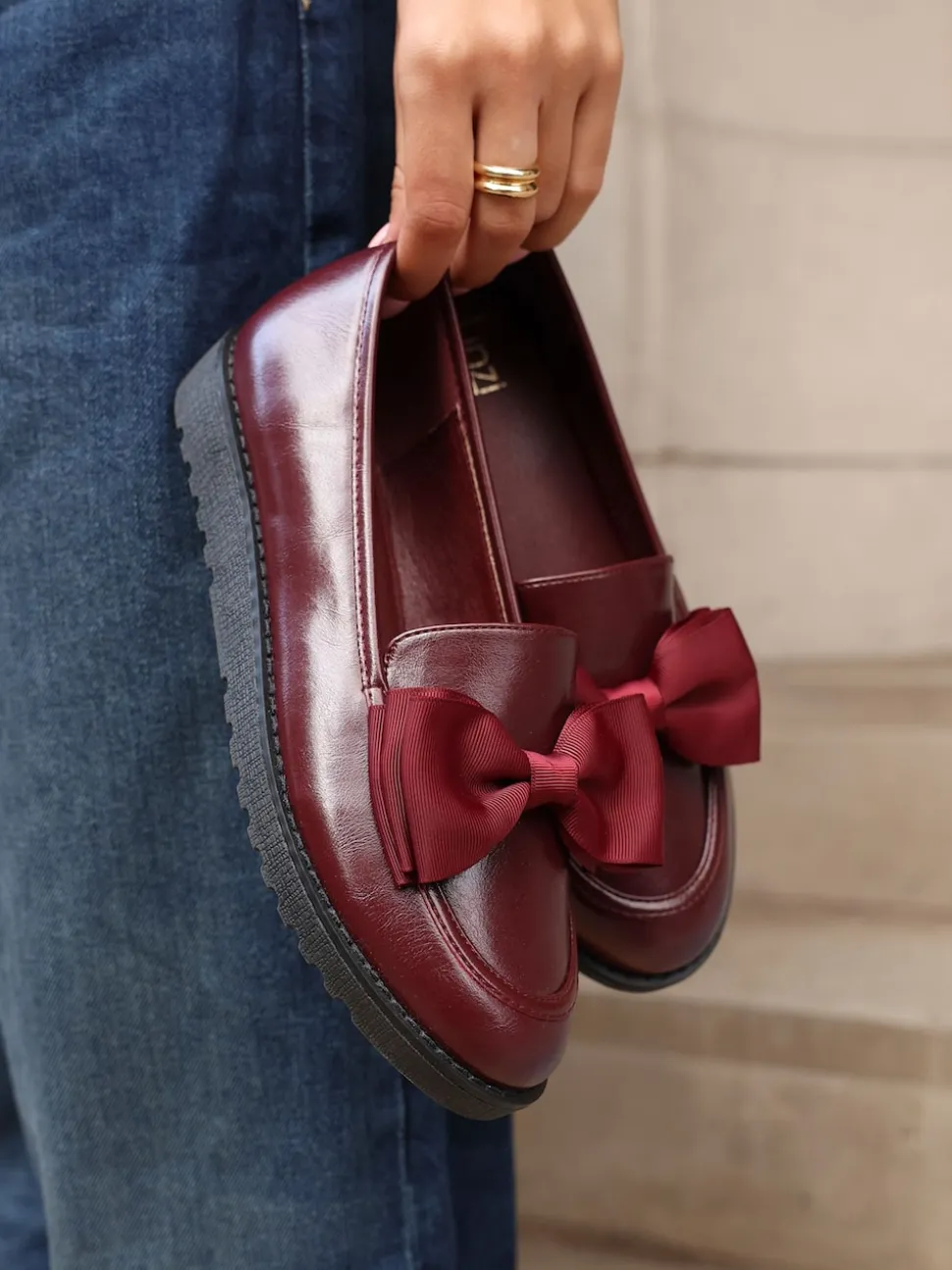Linzi Red Cathy Platform Loafers with Large Bow