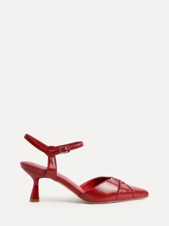 Linzi Red Pivot Stiletto Court Heels With Eyelet Front Detail