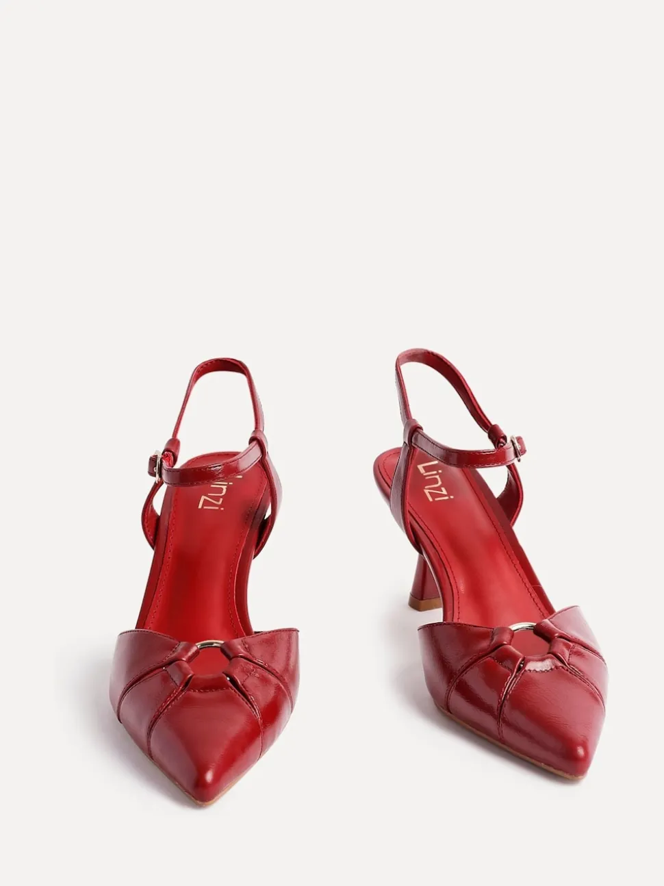 Linzi Red Pivot Stiletto Court Heels With Eyelet Front Detail