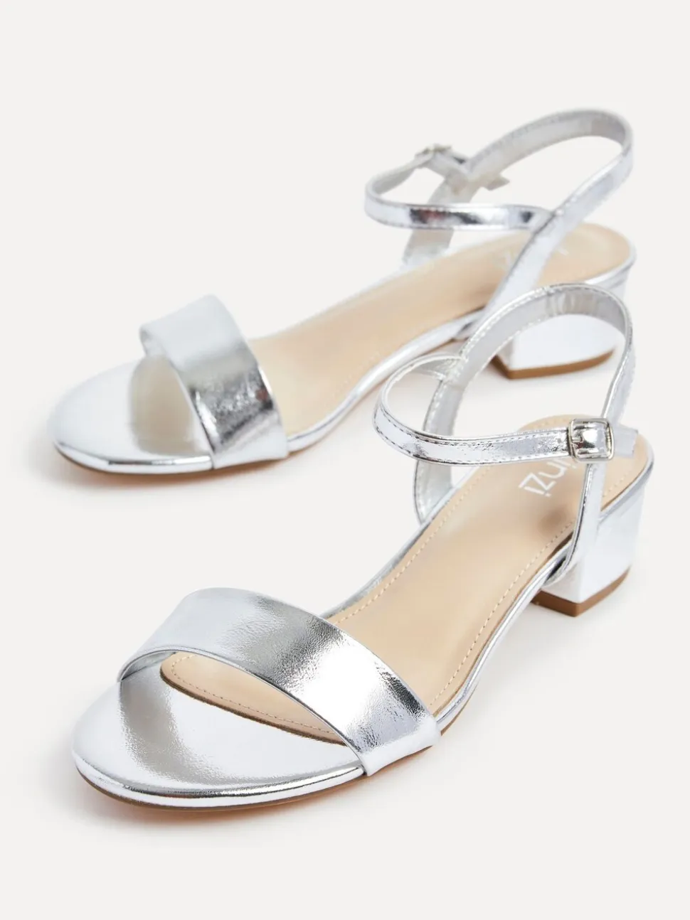 Linzi Silver Kezzi Barely There Low Block Heeled Sandals