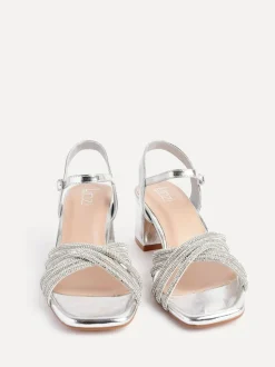 Linzi Silver Strictly Wide Fit Diamante Crossover Heeled Sandals