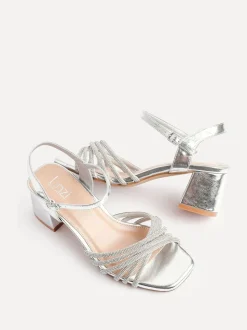 Linzi Silver Strictly Wide Fit Diamante Crossover Heeled Sandals