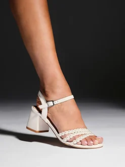 Linzi White Perla Heeled Sandals With Pearl Straps