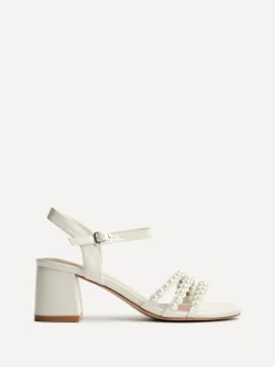 Linzi White Perla Heeled Sandals With Pearl Straps