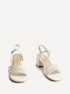 Linzi White Perla Heeled Sandals With Pearl Straps