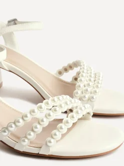 Linzi White Perla Heeled Sandals With Pearl Straps