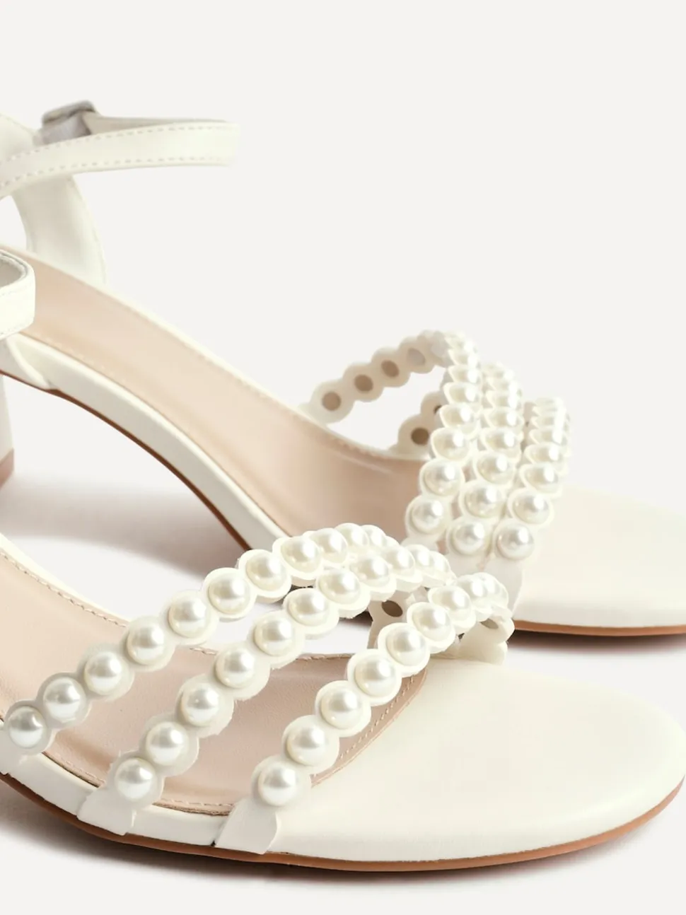 Linzi White Perla Heeled Sandals With Pearl Straps
