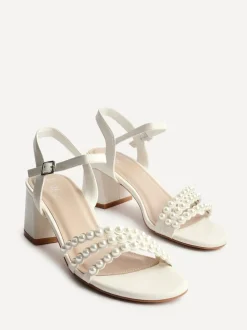 Linzi White Perla Heeled Sandals With Pearl Straps