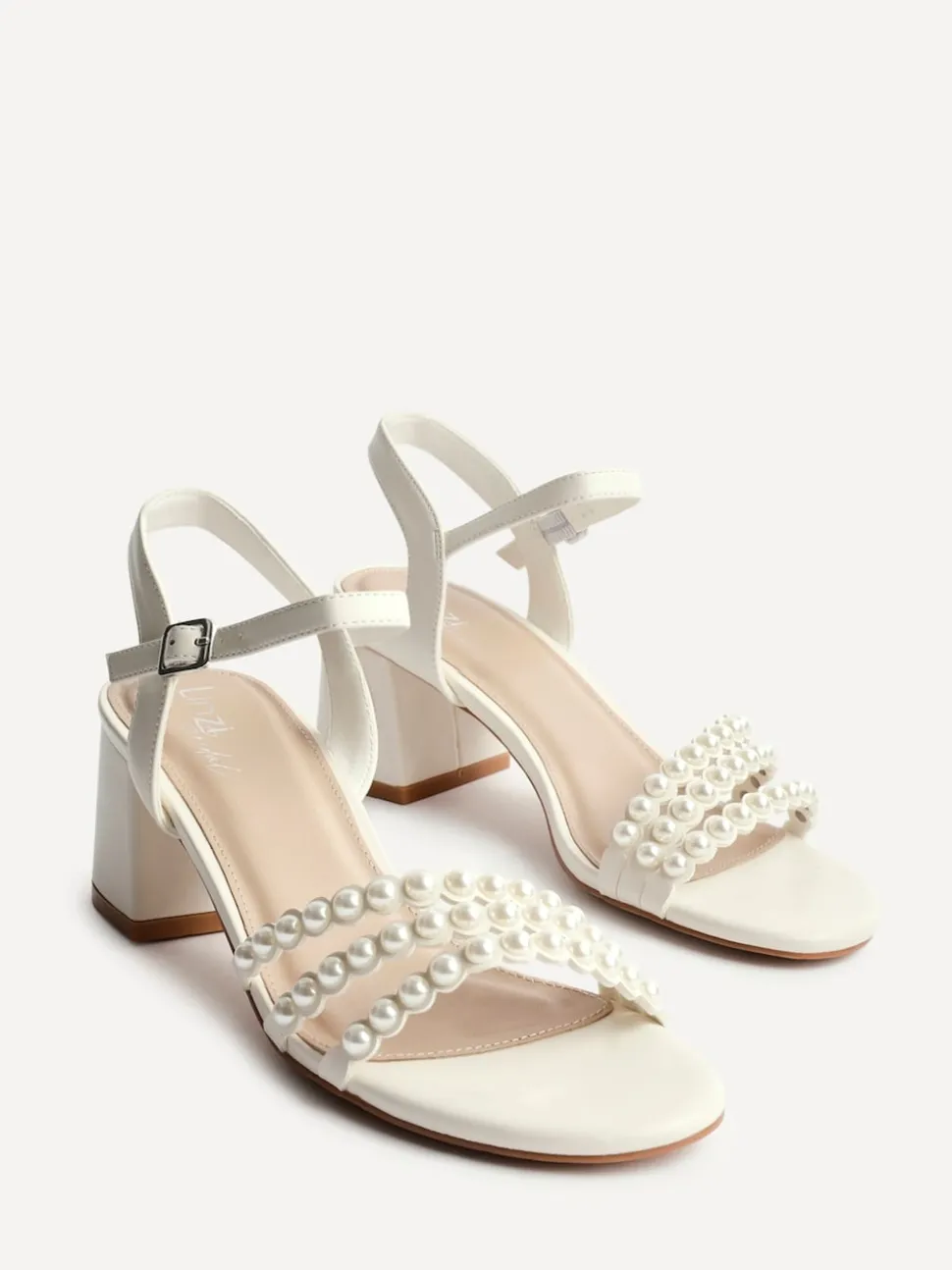 Linzi White Perla Heeled Sandals With Pearl Straps