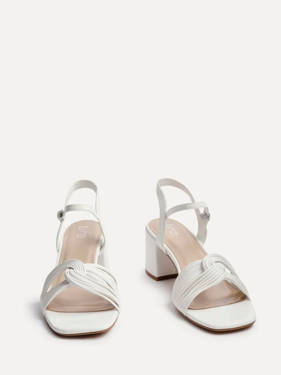 Linzi White Susanna Block Heeled Sandals With Knotted Front Detail