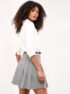 Lipsy Belted Grey Check Pleated Mini Skirt